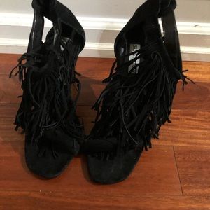 Black Fringe Heels